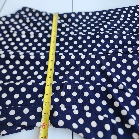 ILE NEW YORK Navy Blue Fit Flare A-Line Dress White Polka Dot Textured Stretc 10 - Picture 13 of 16